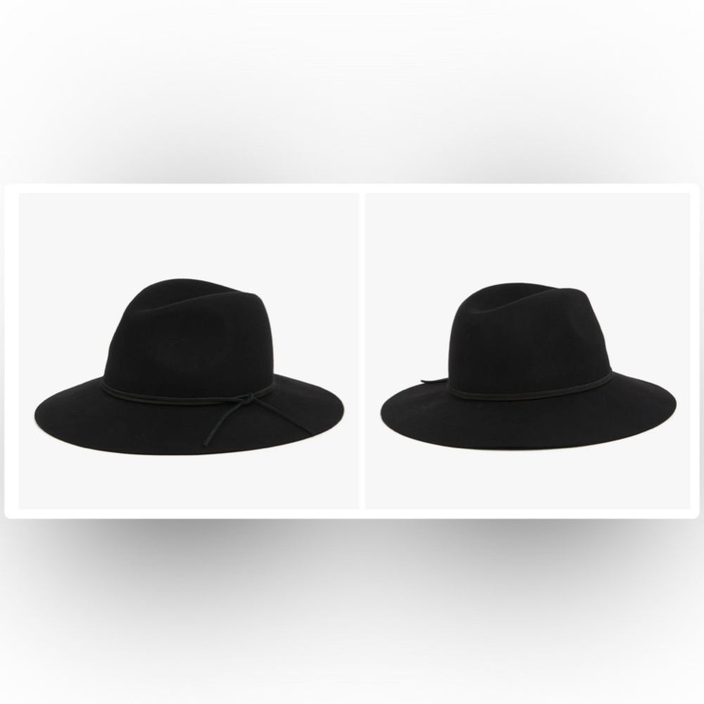 BLACK WIDE BRIM WOOL & LEATHER FEDORA